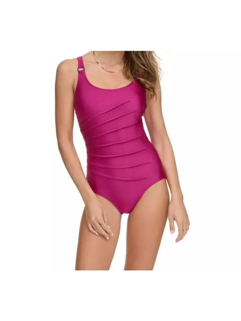 Calvin Klein 6  Berry Starburst Pleated Swimwear Tummy Control One-Piece Swimsui